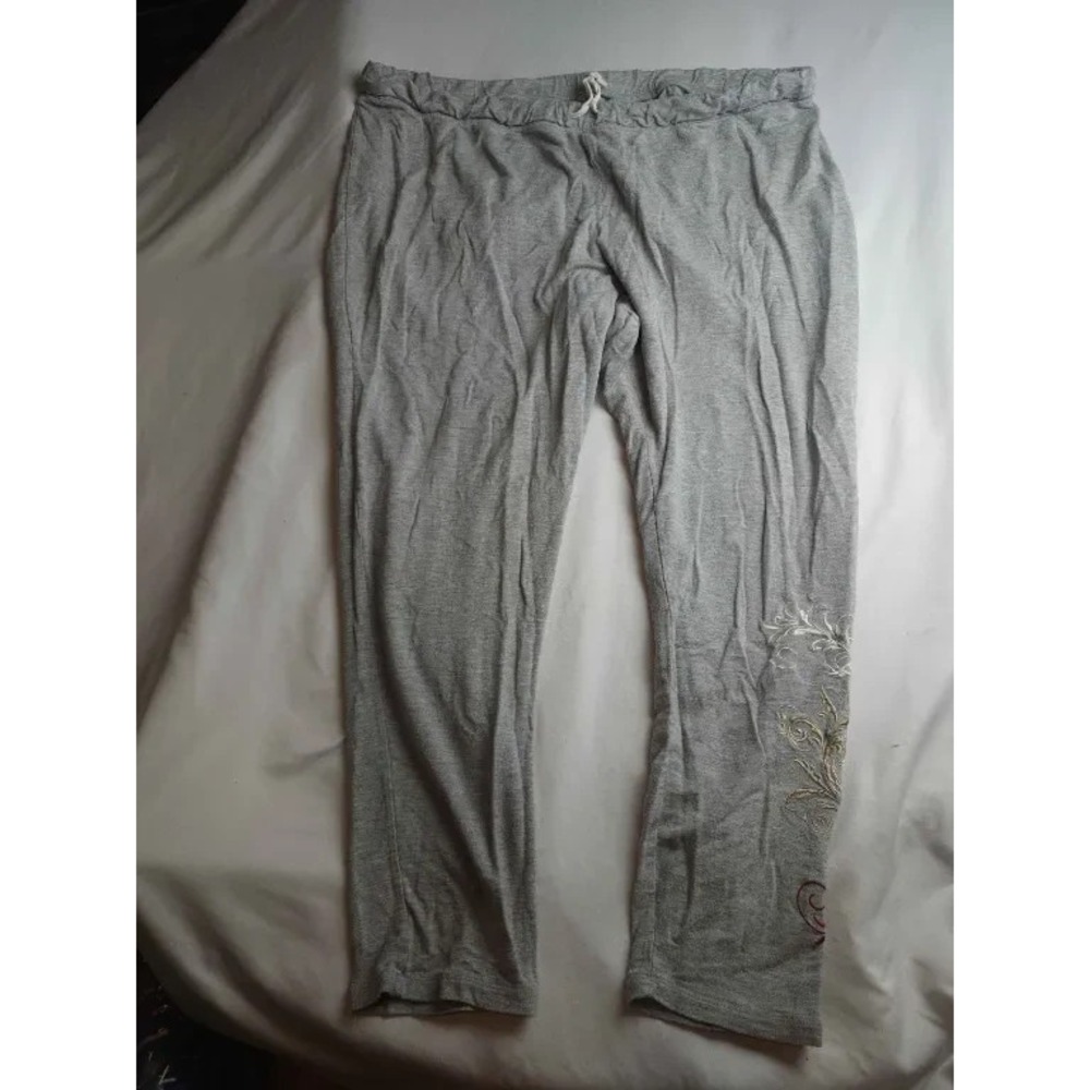 Catherines Sleepwear Pajama Pants Womens Size 3X Gray Knit Lounge Embroidered